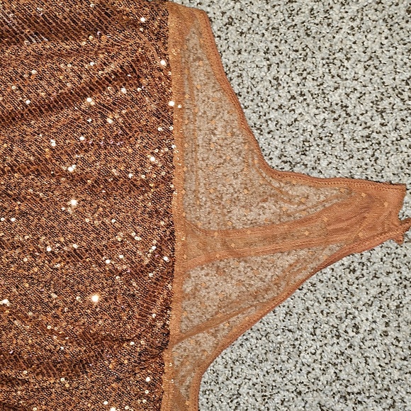 Intimately Free People Brown Sequin Bodysuit With Velvet Trim Xl - Picture 2 of 6